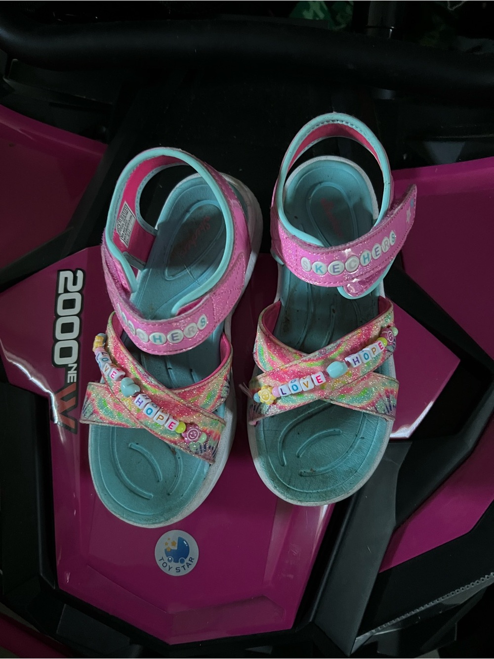 Skechers Pink and Teal Glitter Beaded Kids Sandals